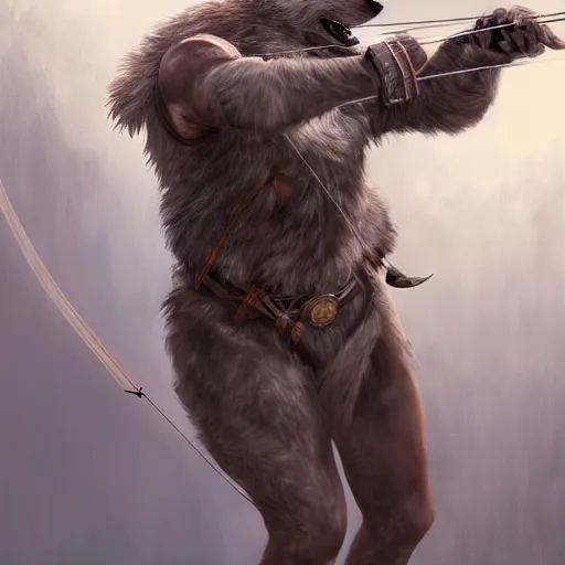 Image similar to A Wolf Archer, digital art, award winning, artstation, masterpiece, very detailed, oil painting