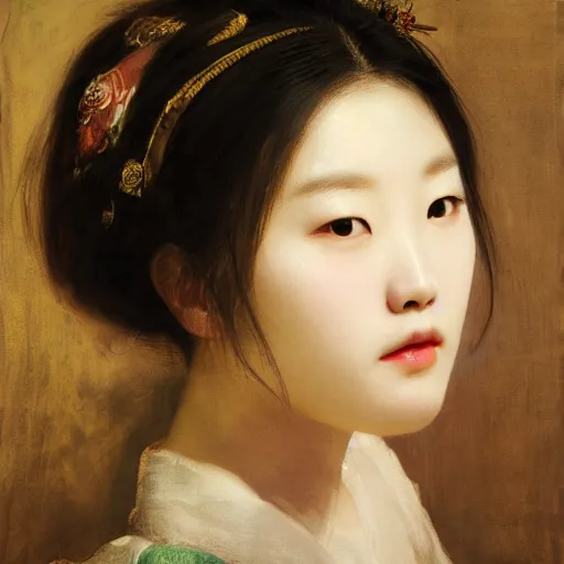 Prompt: Lee Jin-Eun by Frederick Edwin Church, rule of thirds, seductive look, beautiful,