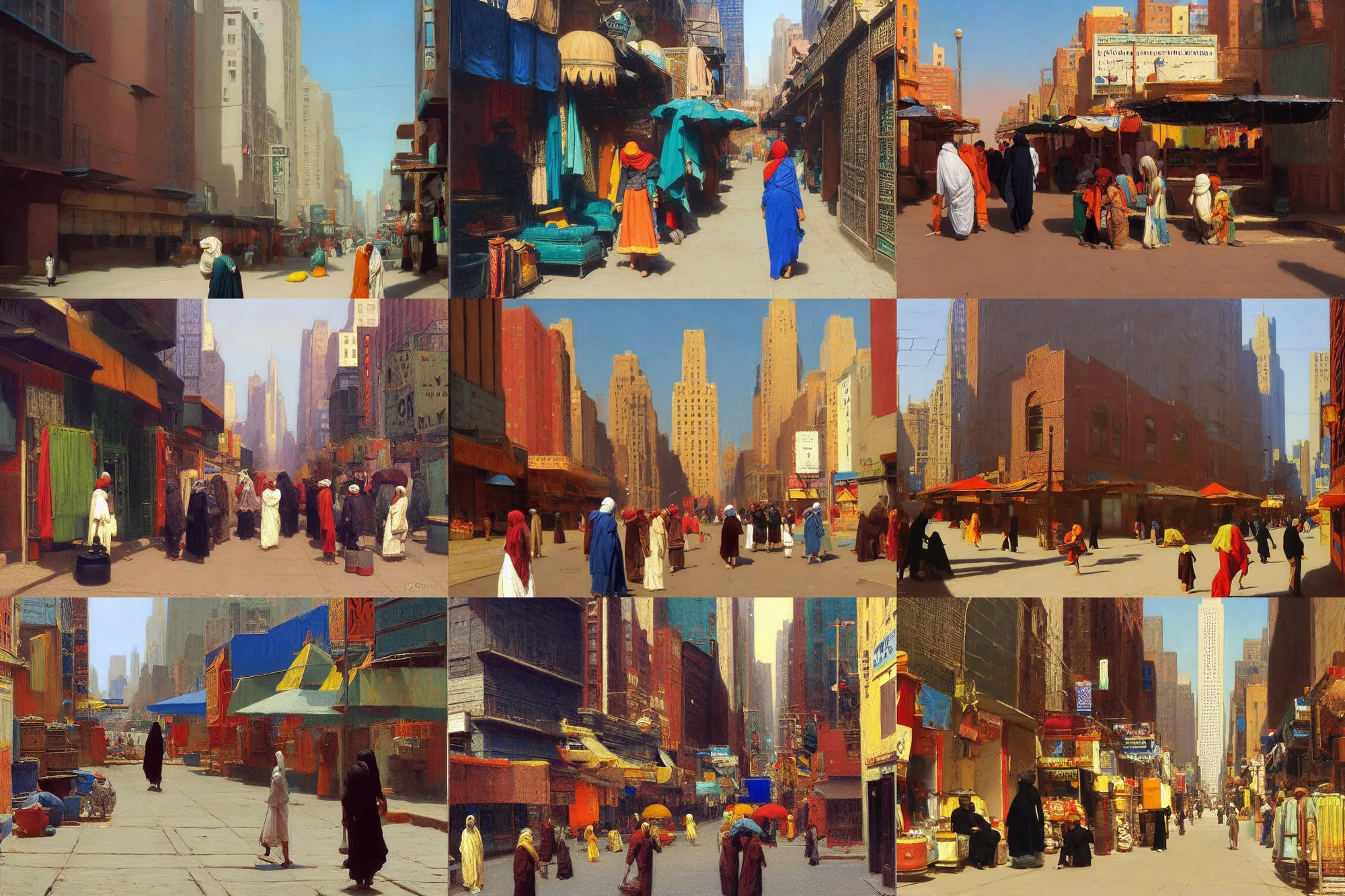 Prompt: moroccan new york city street, summer 2016, Jean-Leon Gerome