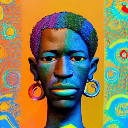 Prompt: colourful cupper half - portrait - art of a nigerian boy in claymation style, art by utagawa kunisada & james jean, symmetrical, intricate detail, concept art, volumetric light, global illumination, ray tracing, claymation, sharp, pinterest, behance, art station,