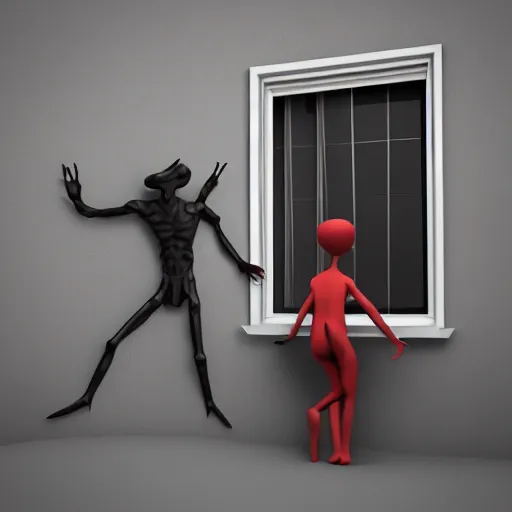 Prompt: photography, 3 d render, monster, window