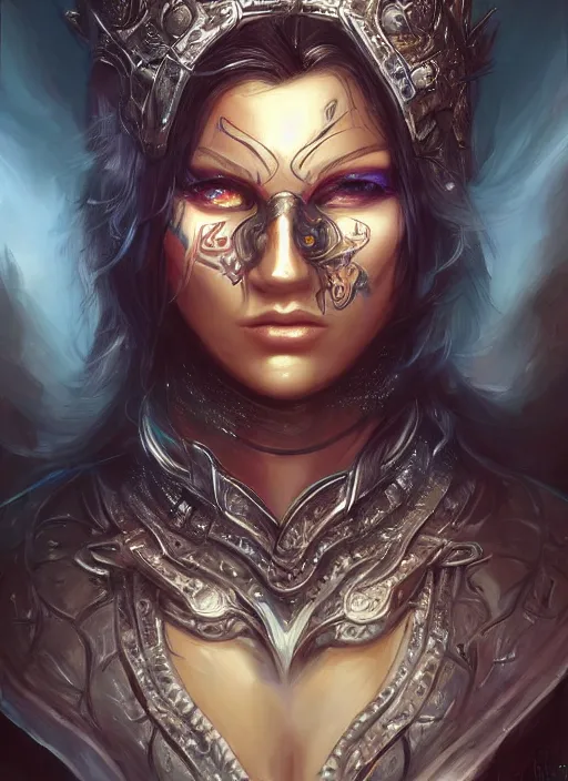 Image similar to a higly detailed airbrush portrait painting of a fantasy character, fantasy portrait, pinterest, baldur's gate, dynamic lighting, ambient lighting, deviantart