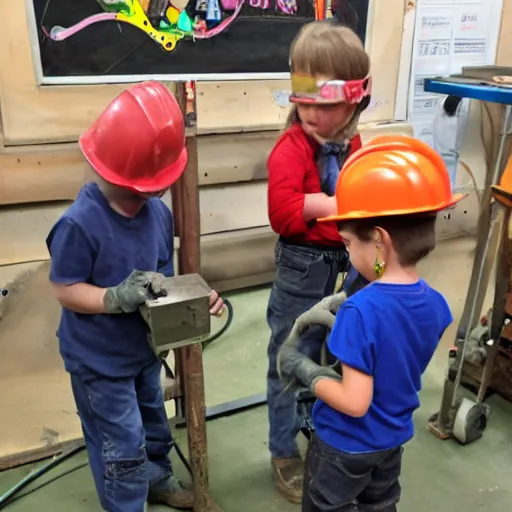 Prompt: kindergarten welding class