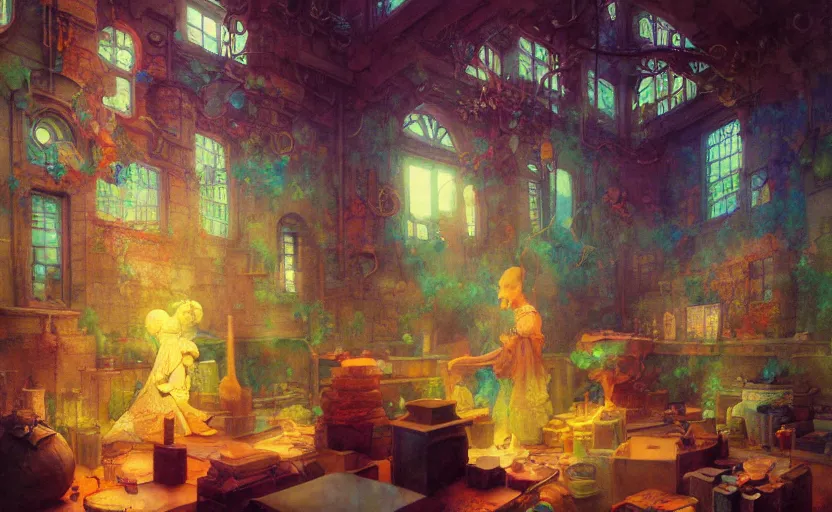 Image similar to alchemy laboratory, fantasy. intricate, amazing composition, colorful watercolor, by ruan jia, by maxfield parrish, by marc simonetti, by hikari shimoda, by robert hubert, by zhang kechun, illustration, gloomy