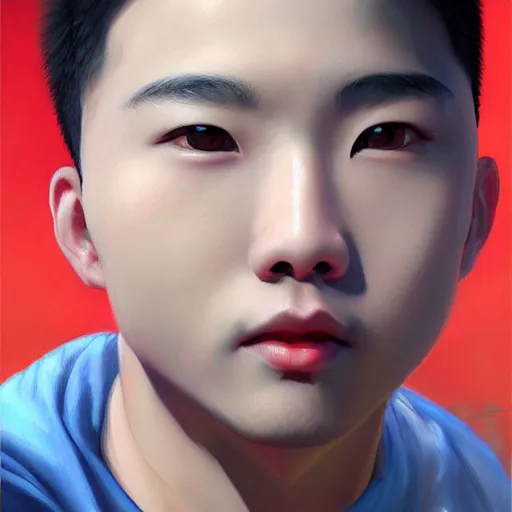 Image similar to bald chinese boy, oil painting, artgerm, portrait, highly detailed, artstation