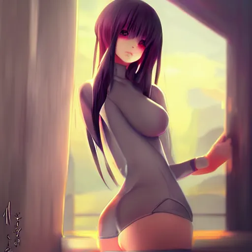 Image similar to beautiful anime girl body, tight clothing and attractive features, sharp focus, digital art, art by WLOP