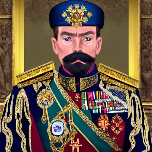 Image similar to russian emperor nicholas ii against the backdrop of the kazan cathedral in st. petersburg digital art, 8 k, character, realism, portrait