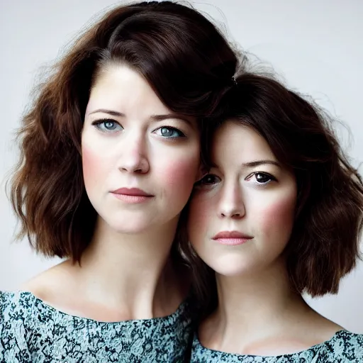 Prompt: a masterpiece portrait photo of a beautiful young women conjoined twins mary elizabeth winstead, symmetrical face