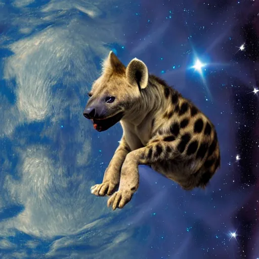 Image similar to hyena in space