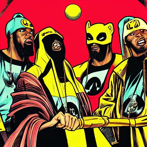 Prompt: wu tang clan album art, comicbook art masterpiece by denys cowan