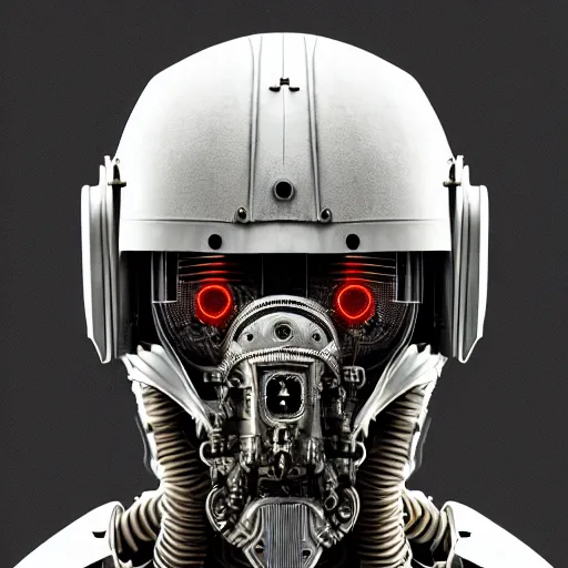 Image similar to ultra realistic, intricate detailed, painting of a single rugged cyborg male in helmet, helmet in form of star, bearded face, cyborg tech on body, symmetry accurate features, cyberpunk, industrial, very intricate details, focus, high resolution, 4 k, artstyle h. r. giger and hiraku tanaka