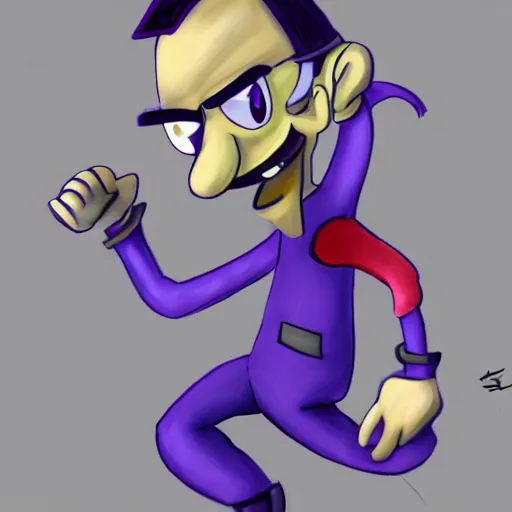 Image similar to waluigi, concept art by minerva j. chapman, trending on cg society, computer art, official art, anime aesthetic, anime,