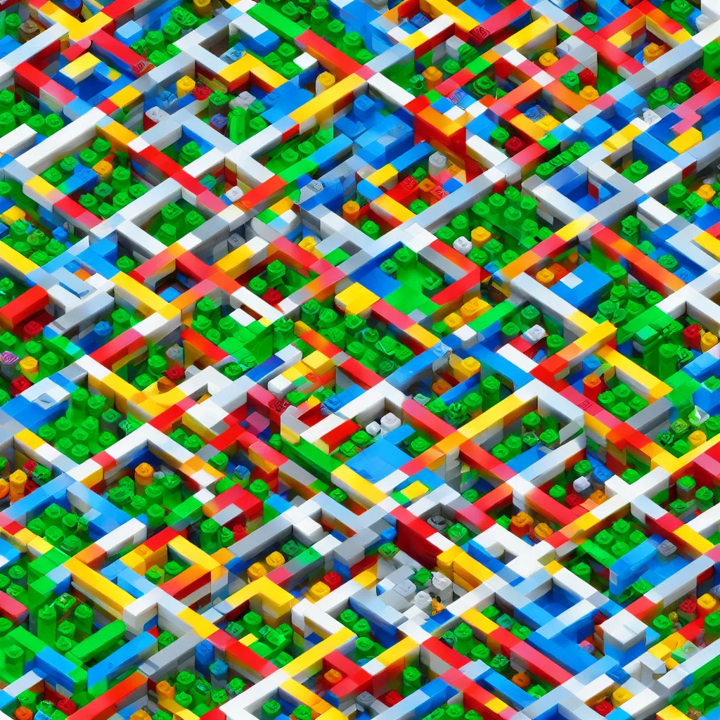 Image similar to wimmelbilder maze made of lego, isometric, octane render, Lego Island, unreal engine