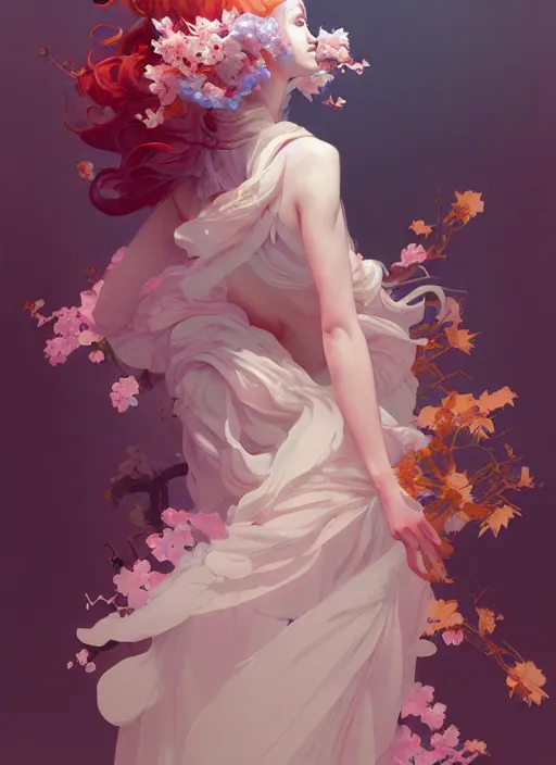 Image similar to character design by james jean, ruan jia, ilya kuvshinov, martine johanna, jakub rebelka ( ( ( portrait of goddess gaea in seductive luxurious flowy flowery dress ) ) ) emerging from lighting and powerful thunder, sharp edges. ultra detailed, majestic, intricate,