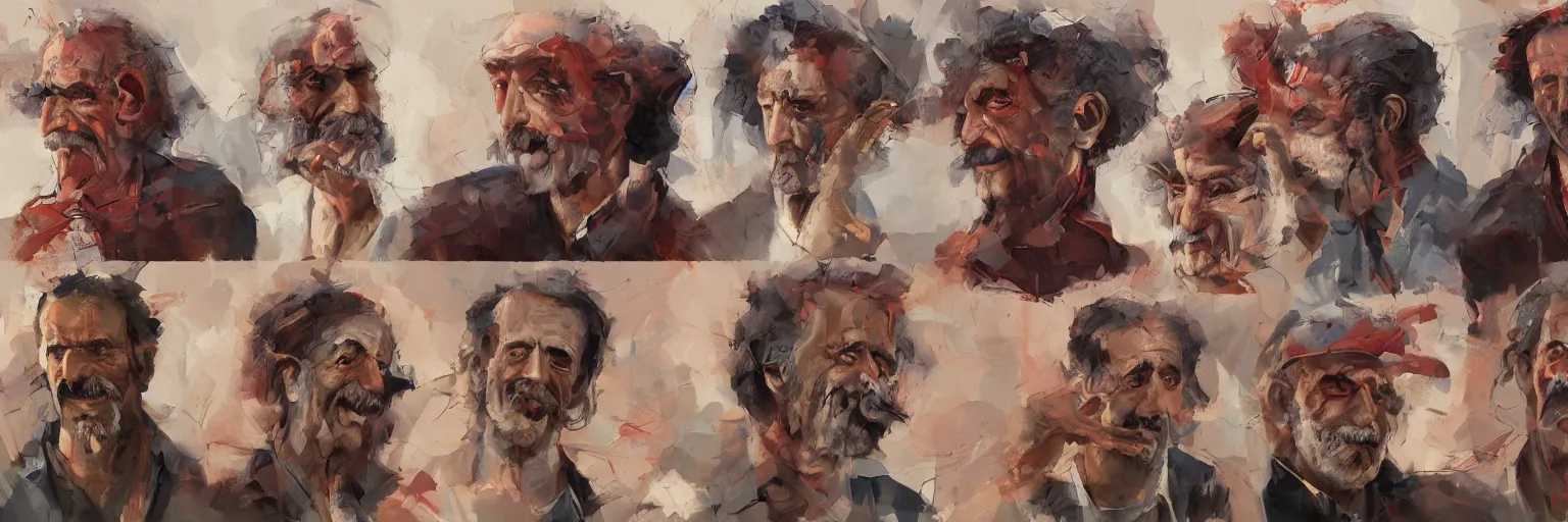 Prompt: colorful oil painting of character faces, realistic frank zappa turning into pizza, character sheet, fine details, concept design, contrast, kim jung gi, greg rutkowski and da vinci, 8 k, emotional, face turnaround 3 6 0, front view, back view, side view, ultra wide angle