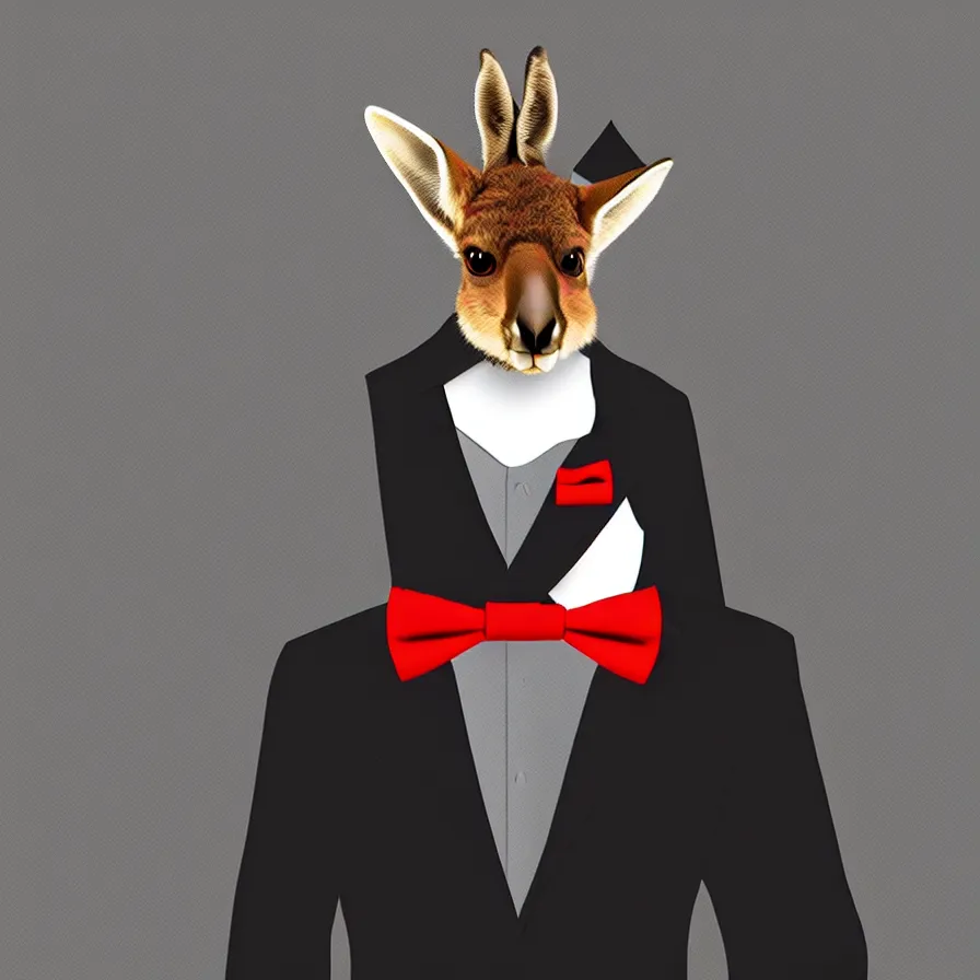 Image similar to spy kangaroo, in a strict suit with bowtie, avatar image, digital art, minimalism