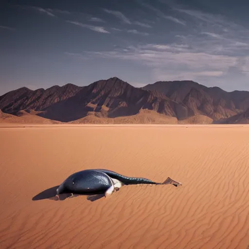 Image similar to 🐋🐳🐉🤖 in desert, photography by bussiere rutkowski andreas roch