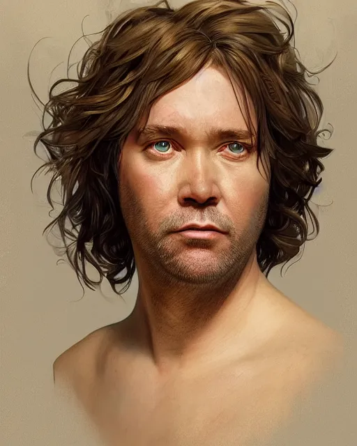 Image similar to character portrait of rufus wainwright, intricate, wild, highly detailed, digital painting, artstation, upper body, concept art, smooth, sharp focus, illustration, art by artgerm and greg rutkowski and alphonse mucha