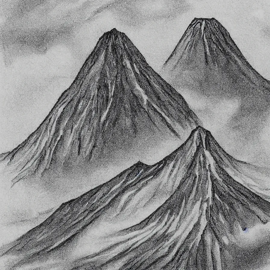 Image similar to japanese black and white drawing of a volcano