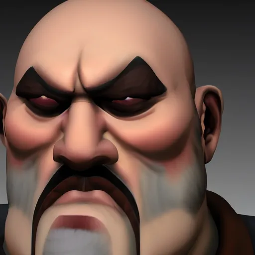 Prompt: realistic heavy from tf 2 staring at camera, creepily, tight shot