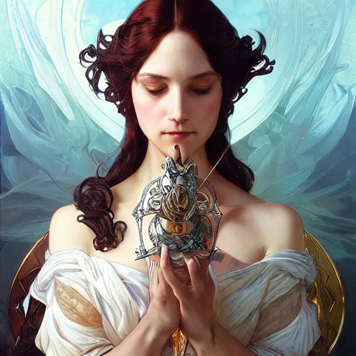 Image similar to an instrument, d & d, fantasy, intricate, elegant, symmetrical face, highly detailed, digital painting, artstation, concept art, smooth, sharp focus, illustration, art by artgerm and greg rutkowski and alphonse mucha