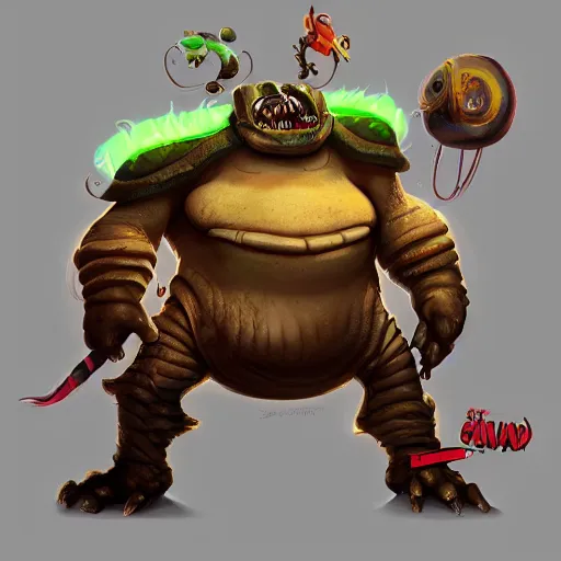 Prompt: a combination of tahm kench and saul goodman, character design, top on artstation, 4 k