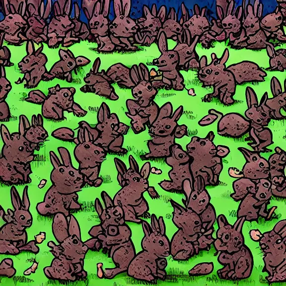 Image similar to an army of zombie rabbits