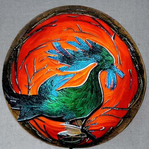 Image similar to phoenix salt bird round composition rebirth symbolism