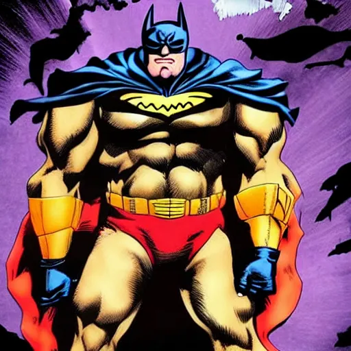 Prompt: the maxx in a batman suit in the style of simon bisley