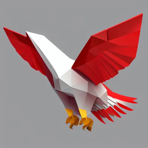 Image similar to low poly, vector, white eagle flying above an open book, icon, red background, cgsociety, artstation, octane render