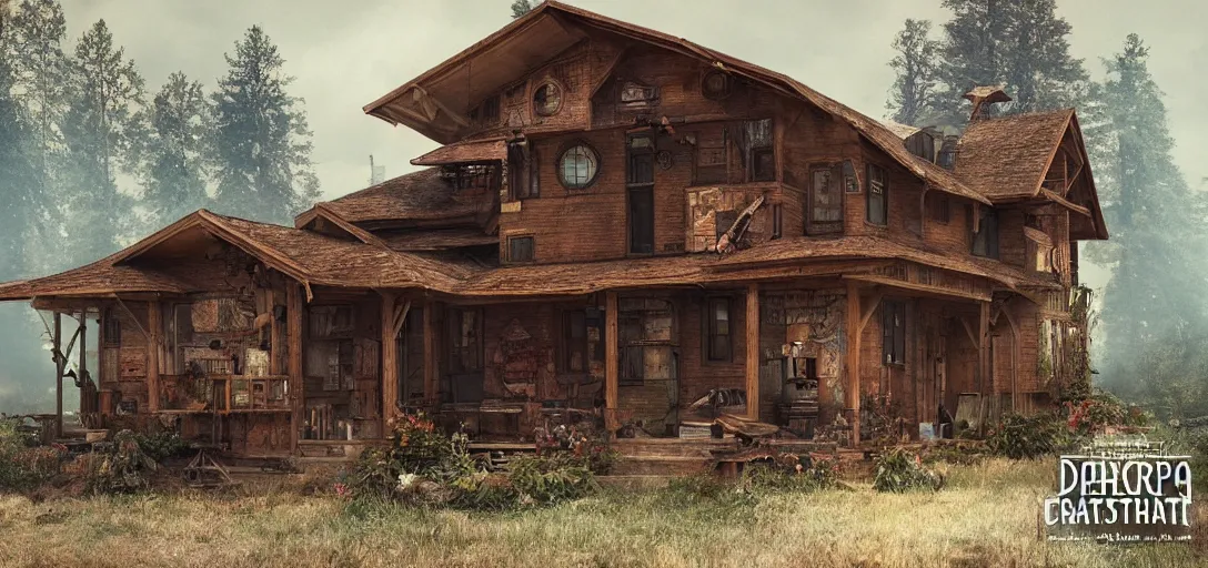 Image similar to dystopian bohemian craftsman - style bungalow still from a movie, photo art, artgerm, trending on artstation