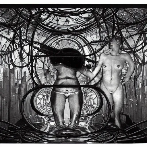 Image similar to alien breeding chambers, modern art installation, moma, extremely detailed, black and white photograph, by james jean and alphonse mucha and artgerm, 8 k