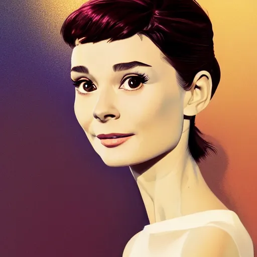 Image similar to portrait of audrey hepburn, highly detailed vfx portrait, unreal engine, sharp focus, smooth, greg rutkowski, loish, rhads, beeple, caspar david friedrich, makoto shinkai and lois van baarle, ilya kuvshinov, rossdraws, elegent, tom bagshaw, alphonse mucha, global illumination, detailed and intricate environment