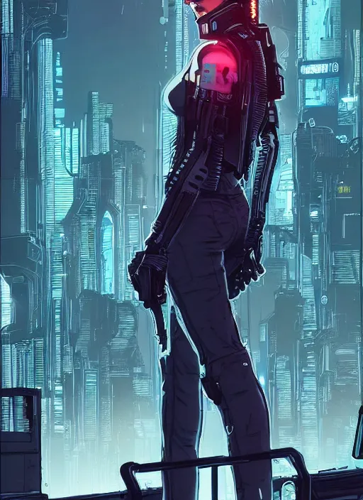 Prompt: Pretty Maria. Beautiful cyberpunk girl. gorgeous face. Realistic Proportions. Concept art by James Gurney and Laurie Greasley. Moody Industrial skyline. ArtstationHQ. Creative character design for cyberpunk 2077.