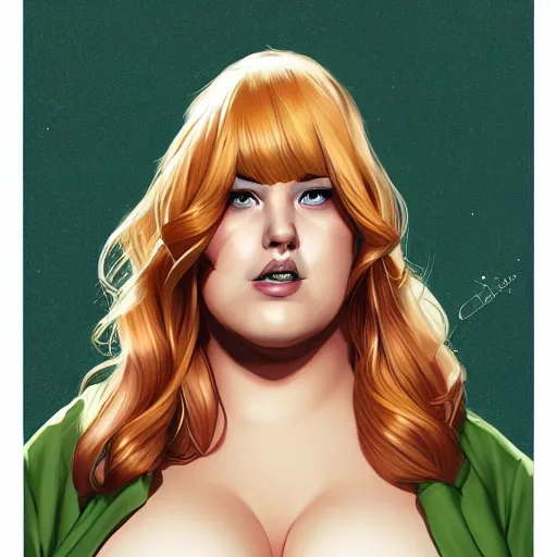 Prompt: beautiful portrait commission of a obese man cosplaying as miss marvel. blonde hair. Green Eyes. character design by charlie bowater, detailed, inked, western comic book art