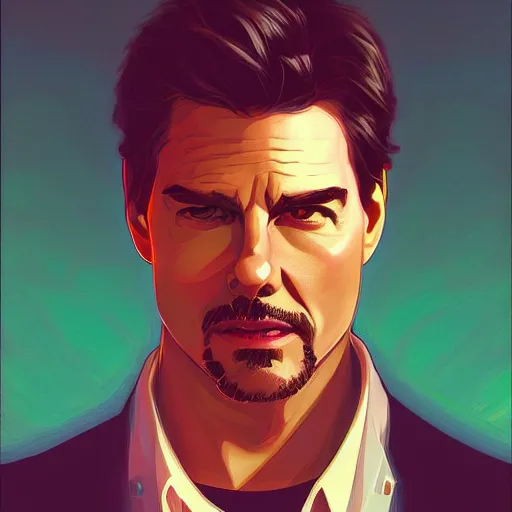 Image similar to Tom Cruise playing Tony Stark, ambient lighting, 4k, alphonse mucha, lois van baarle, ilya kuvshinov, rossdraws, artstation