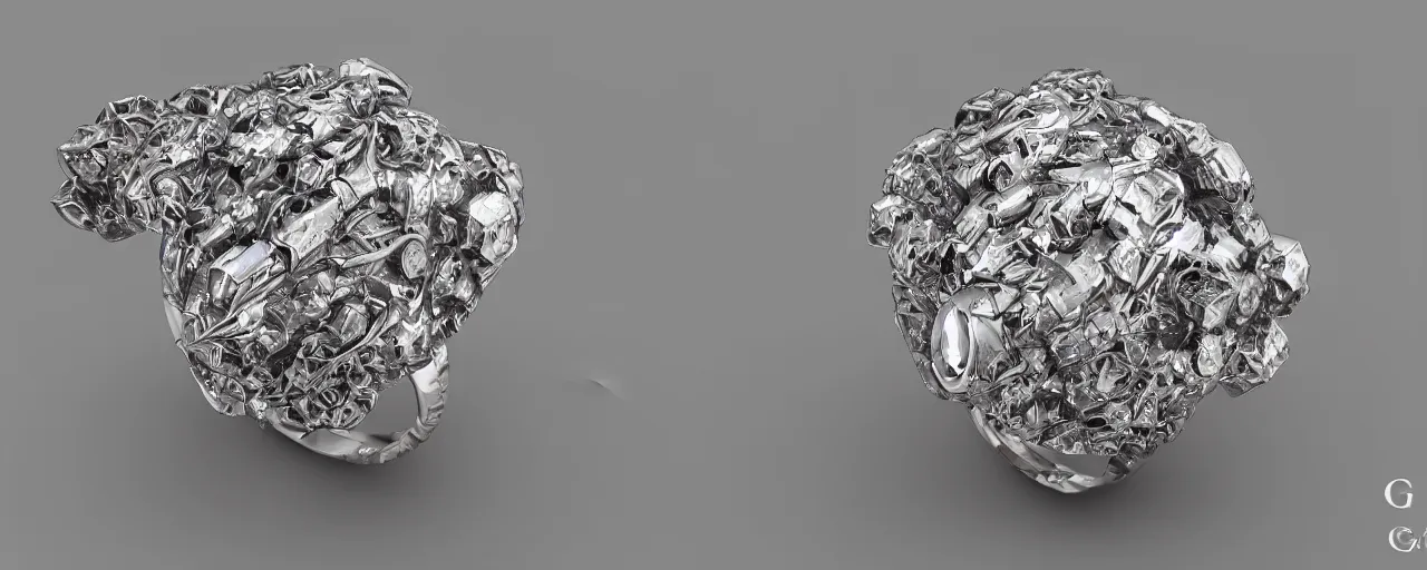 Image similar to magic crystal ring, fire, stone, crystal, engravings, diamonds, product design, art by gerald brom, greg rutkowski and artgerm, photo realism, unreal engine, c 4 d