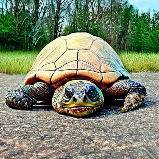 Image similar to ring camera footage of a death turtle with human face