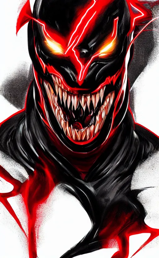 Image similar to portrait of venom as the flash, black and red, dynamic lighting, cinematic, ultra detailed, trending on art station, stunning visuals, creative, fantasy concept art