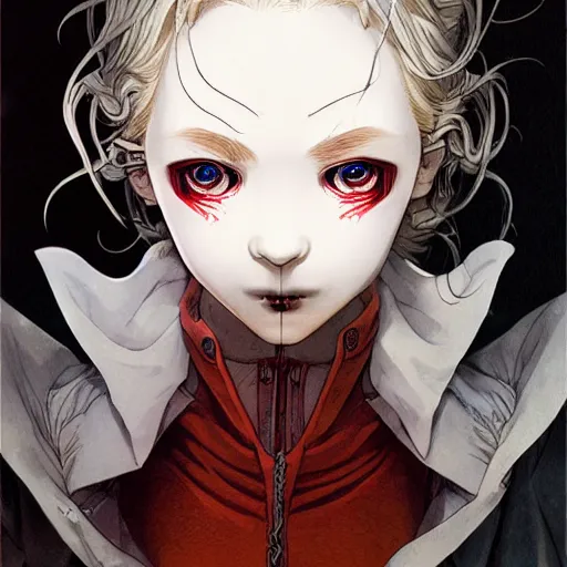 Image similar to prompt : vampire character portrait soft light painted by james jean and katsuhiro otomo and erik jones, inspired by evangeleon anime, smooth face feature, intricate oil painting, high detail illustration, sharp high detail, manga and anime 1 9 9 9