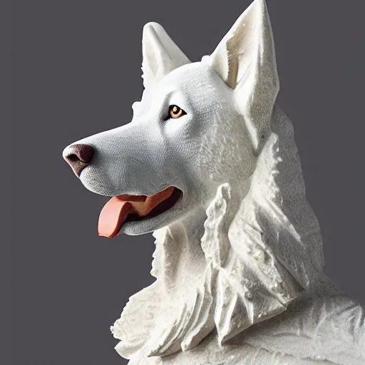 Prompt: detailed photo of a white shepherd statue made of pizza, various posed, full body, studio light, 8 k, photorealism, intricate detail, museum diffuse lighting