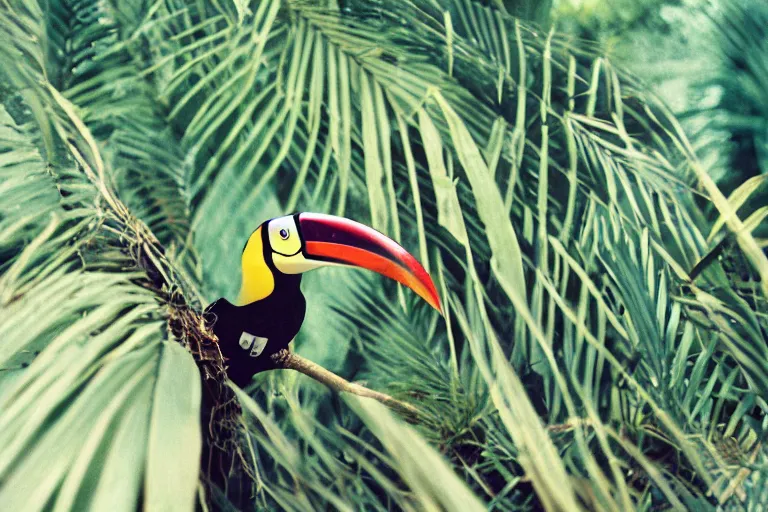 Prompt: a photo of a toucan zebra in its natural habitat, kodak ektachrome e 1 0 0 photography