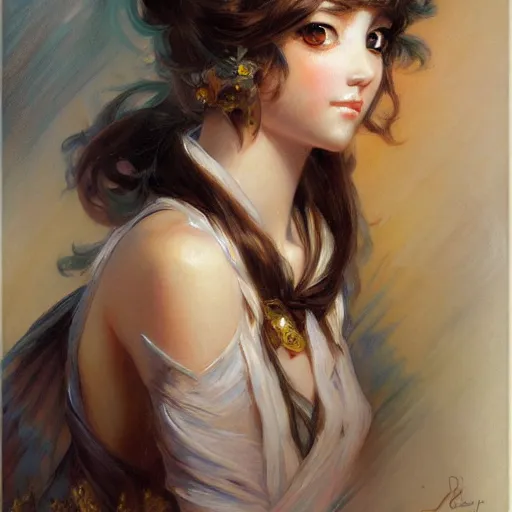 Prompt: detailed portrait of a beautiful anime girl, chibi art style, painting by gaston bussiere, j. c. leyendecker