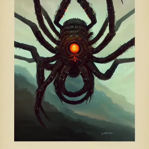 Prompt: portrait of a giant cosmic spider deity by peter mohrbacher and james gilleard