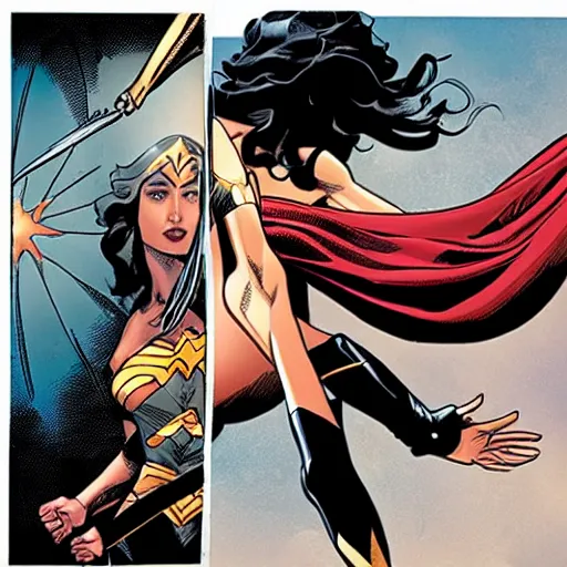 Image similar to Gal Gadot as wonder woman in a vertigo comic, one panel