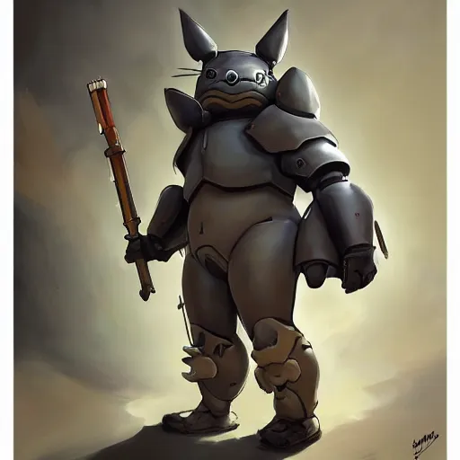 Image similar to greg manchess portrait painting of partially armored totoro as overwatch character, medium shot, asymmetrical, profile picture, organic painting, sunny day, matte painting, bold shapes, hard edges, street art, trending on artstation, by huang guangjian and gil elvgren and sachin teng