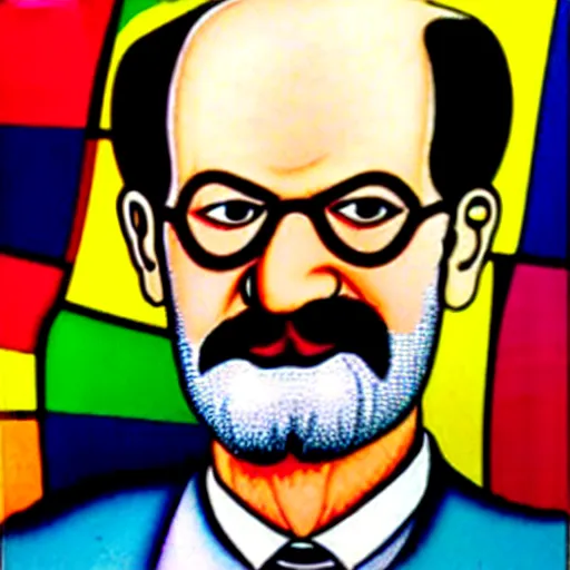 Prompt: a portrait of sigmund freud by romero britto