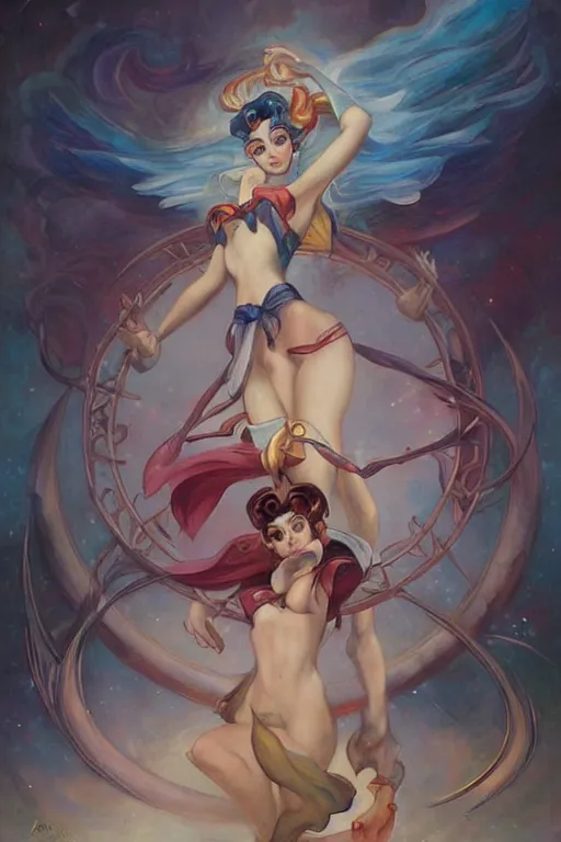 Image similar to Sailor Moon by Peter Mohrbacher in the style of Gaston Bussière, Art Nouveau