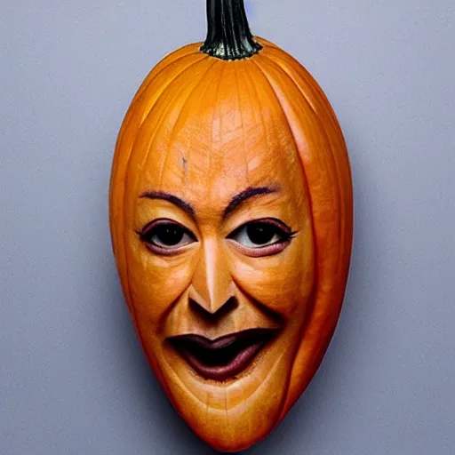 Image similar to a [ gourd ] carved shaped to look like ( amber heard ) face hybrid intercross