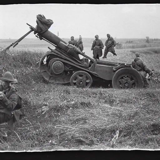 Prompt: a picture of a enormous bear pulling a towed canon behind him, eastern front, ww 2, historical picture